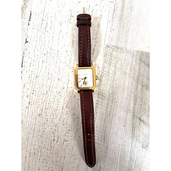 Tory Burch Robinson TBW1503 Womens Brown Leather Gold Crystal Rectangular Watch main image 6